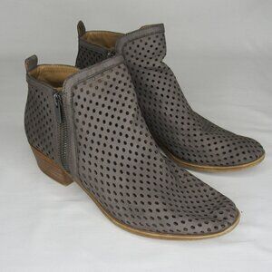 Lucky Brand Basel Dark Stone Nubuck Double Zipper Block Heel Ankle Booties 8.5